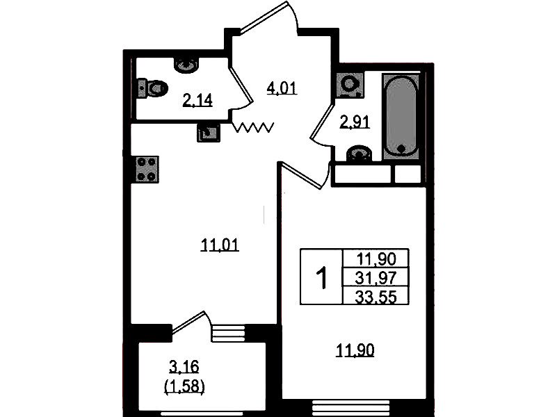 1-комнатная квартира 33.55 м², 11/12 эт., ЖК «UP! Квартал Воронцовский»